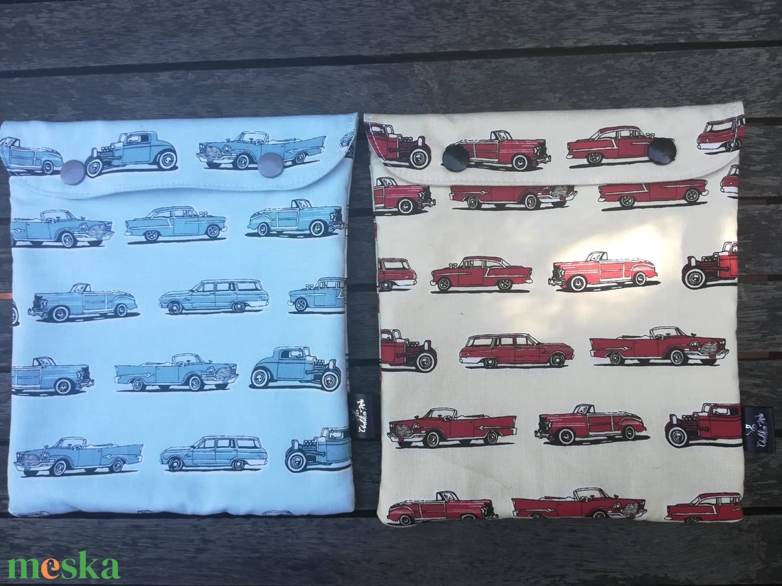 Snackbag , oldtimerek pirosban - táska & tok - uzsonna- & ebéd tartó - szendvics csomagoló - Meska.hu