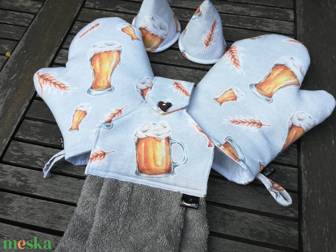 Edényfogó kesztyű és fülfogók, sörös - otthon & életmód - konyhafelszerelés, tálalás - konyhai textil - edényfogó & edényfedő - Meska.hu