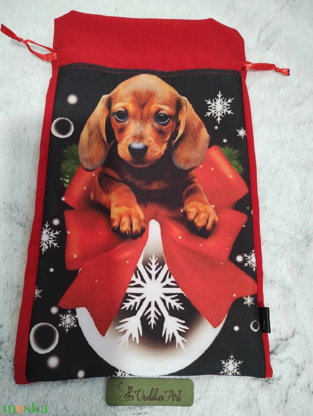 Mikulás zsák, tacskó  tacskó masnival..... - karácsony - mikulás - mikulás zsák - Meska.hu