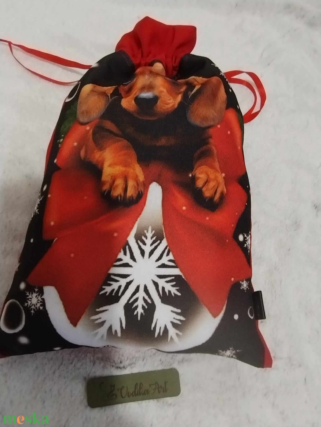 Mikulás zsák, tacskó  tacskó masnival..... - karácsony - mikulás - mikulás zsák - Meska.hu