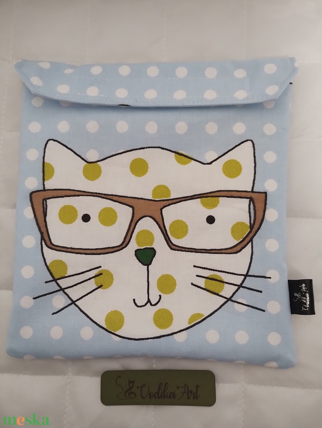 NoWaste, snackbag, szemüveges cica - táska & tok - uzsonna- & ebéd tartó - szendvics csomagoló - Meska.hu