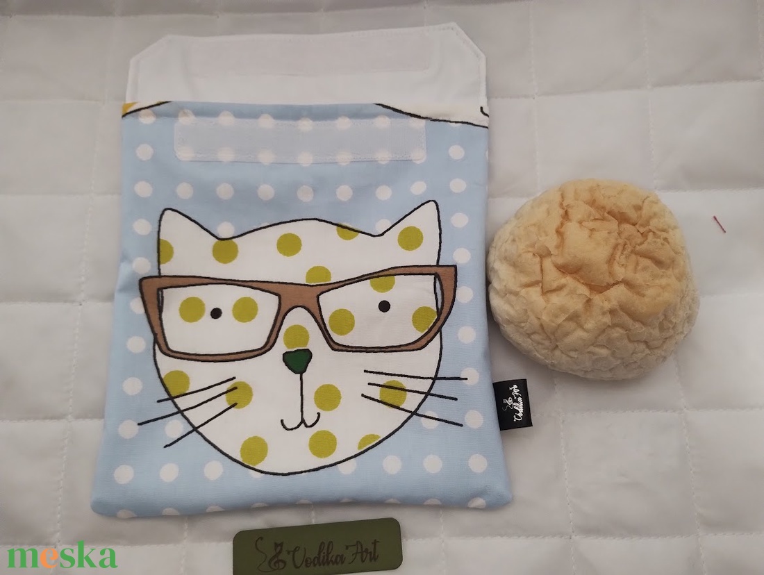 NoWaste, snackbag, szemüveges cica - táska & tok - uzsonna- & ebéd tartó - szendvics csomagoló - Meska.hu