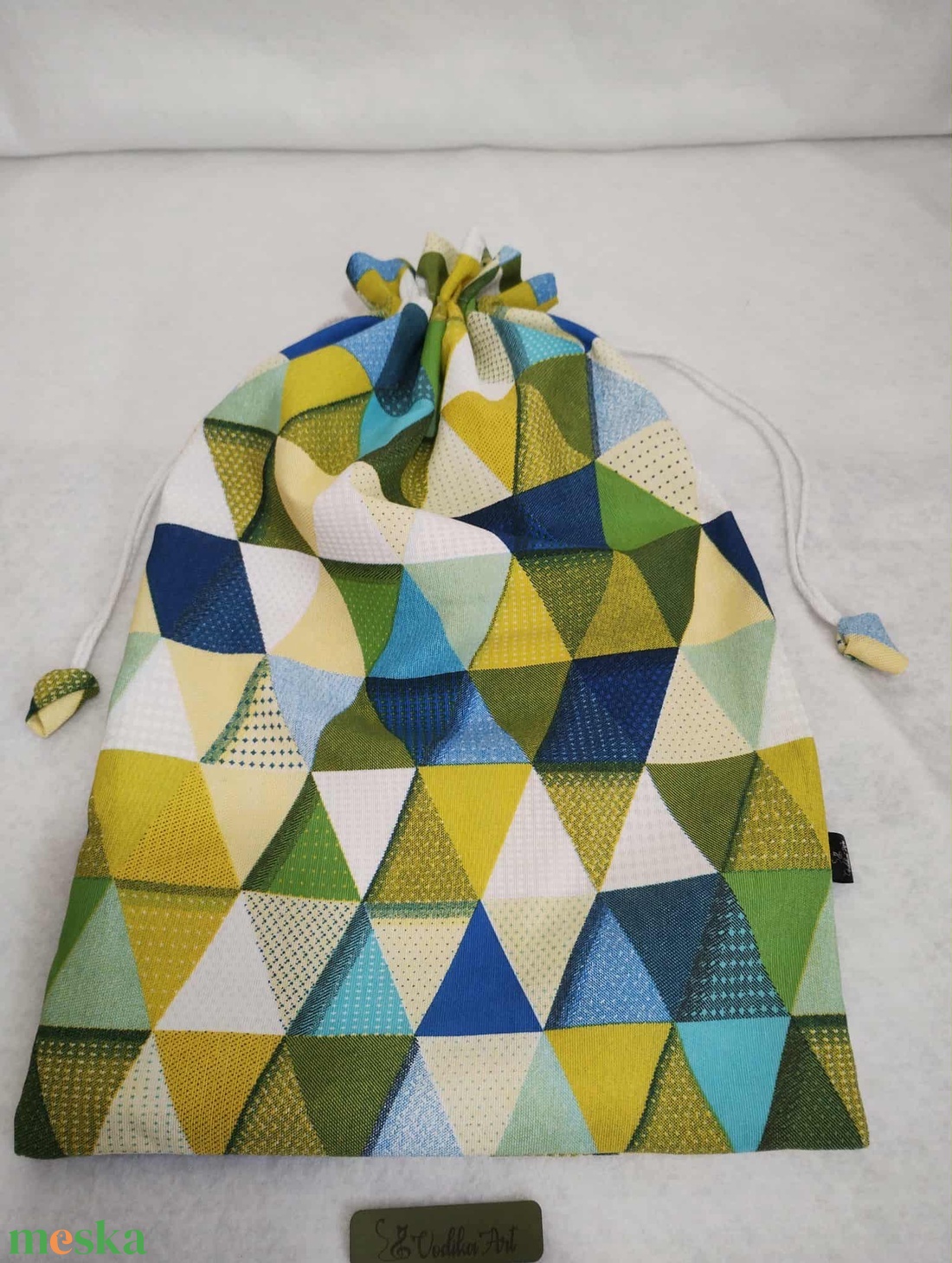 Kenyeres zsák PUL béléssel, geometria sárgában és zöldben... - táska & tok - bevásárlás & shopper táska - kenyeres zsák - Meska.hu