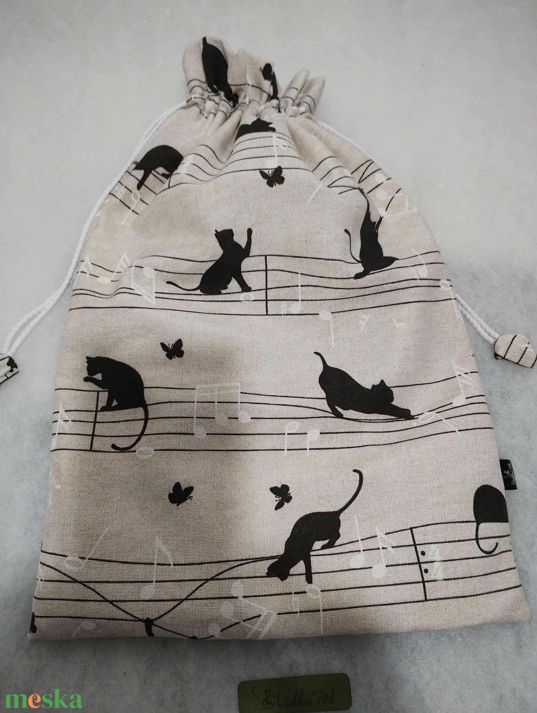 Kenyeres zsák, PUL-lal bélelt, cicák a kottában... - táska & tok - bevásárlás & shopper táska - kenyeres zsák - Meska.hu