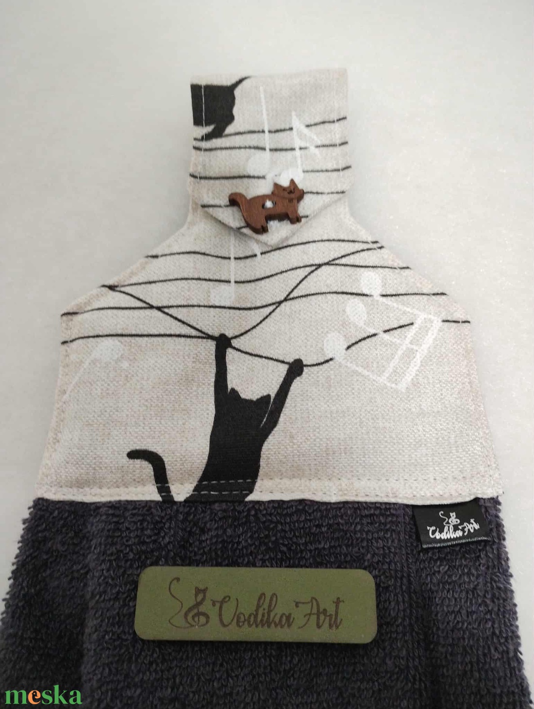 Konyhai kéztörlő, cicus rosszalkodik a kottában - otthon & életmód - konyhafelszerelés, tálalás - konyhai textil - konyharuha & törlőkendő - Meska.hu