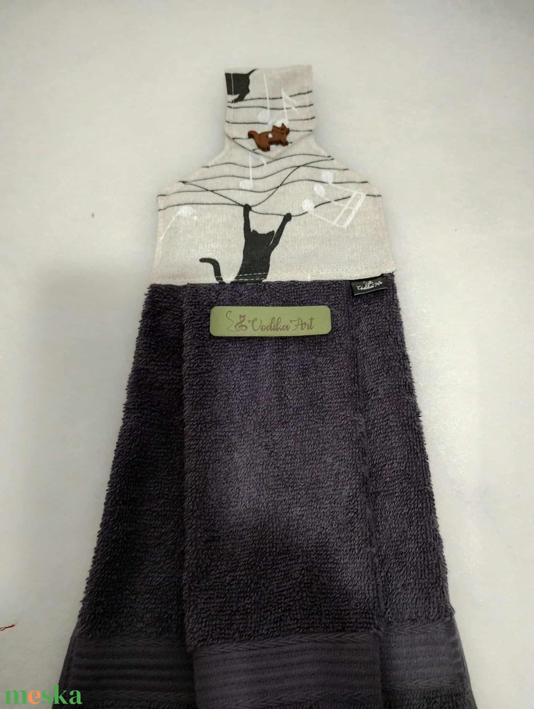 Konyhai kéztörlő, cicus rosszalkodik a kottában - otthon & életmód - konyhafelszerelés, tálalás - konyhai textil - konyharuha & törlőkendő - Meska.hu