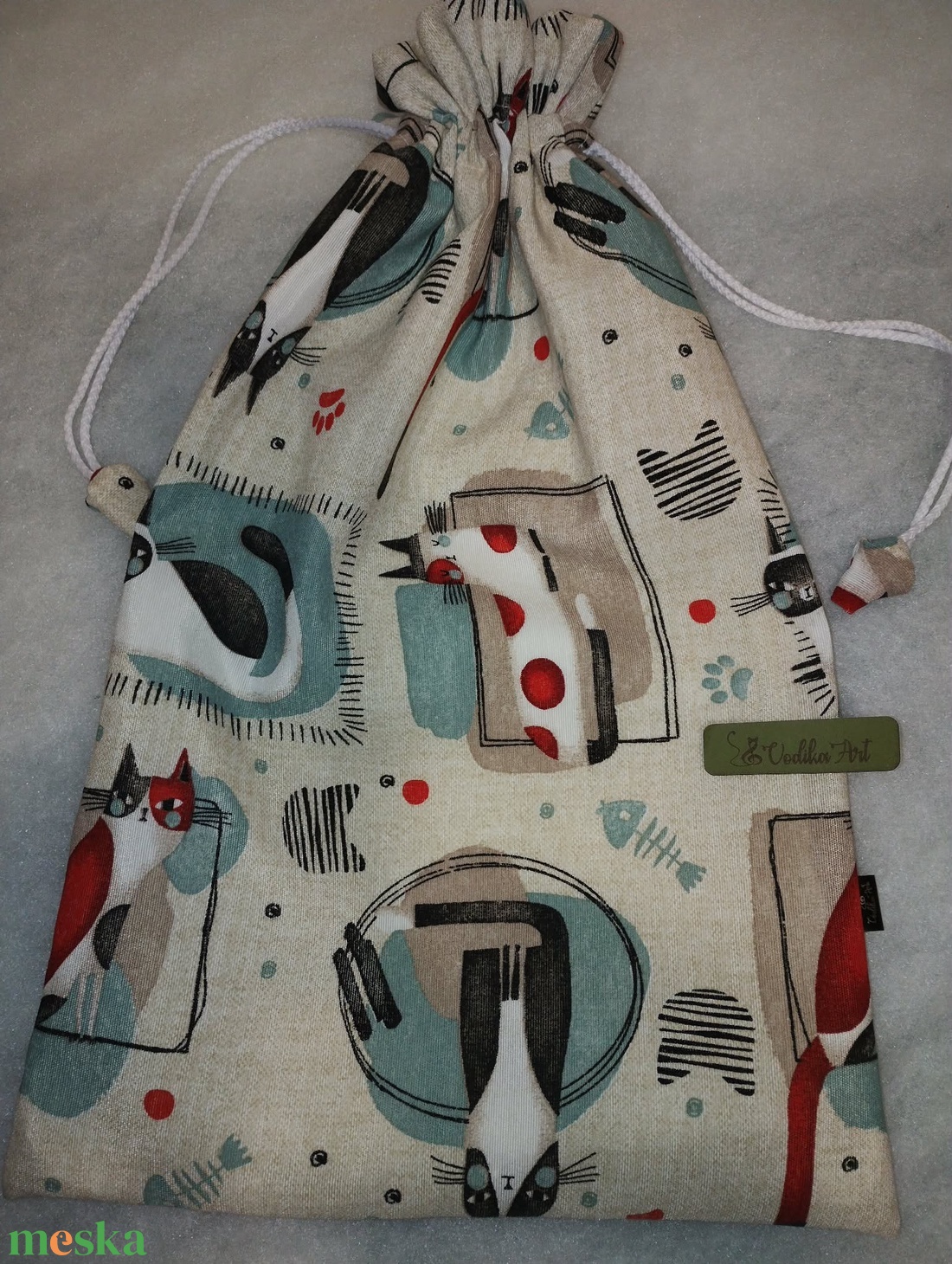 Kenyeres zsák PUL béléssel, cicaák artdeco stílusban  - táska & tok - bevásárlás & shopper táska - kenyeres zsák - Meska.hu