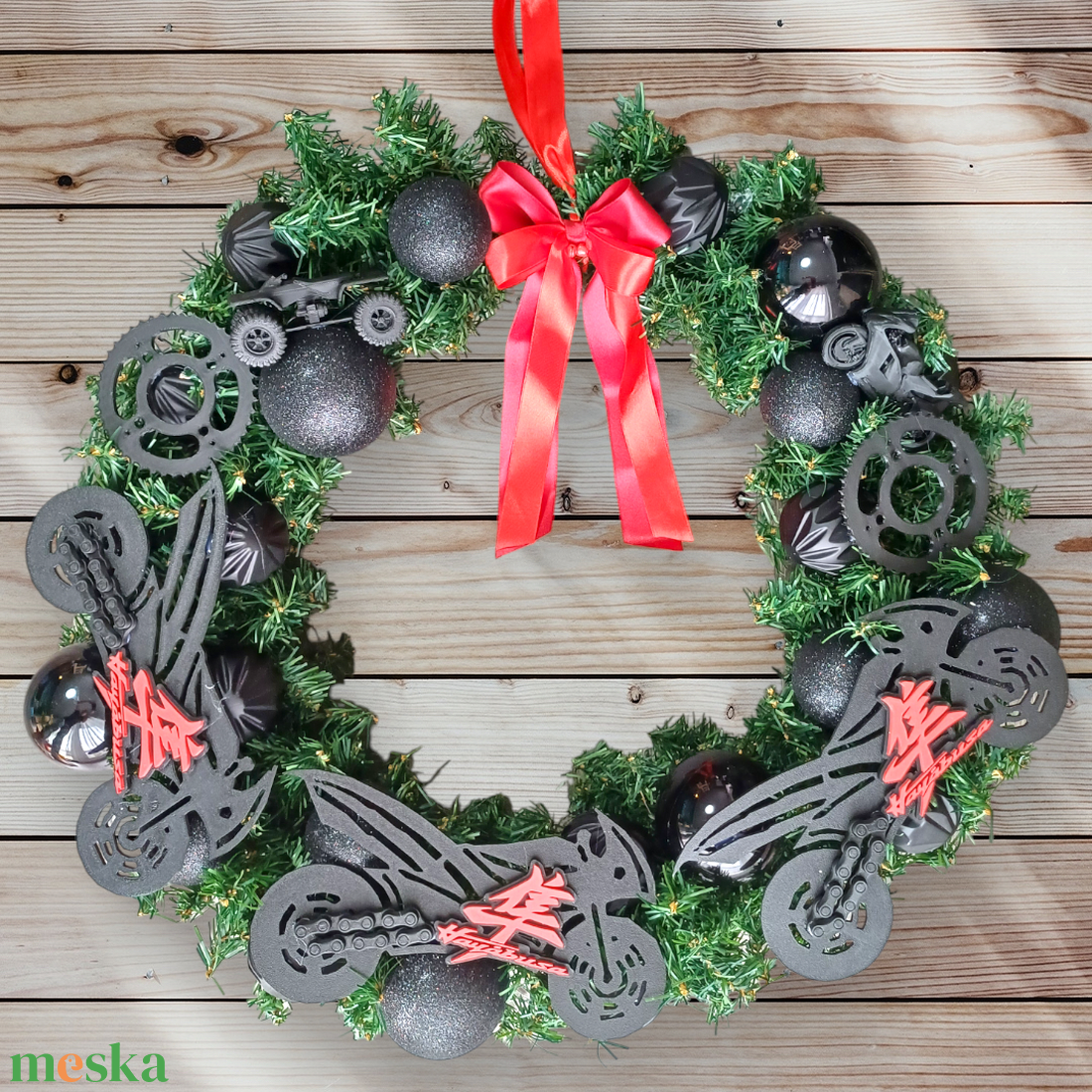 Karácsonyi motoros ajtódísz - karácsony - adventi díszek - adventi ajtódísz - Meska.hu