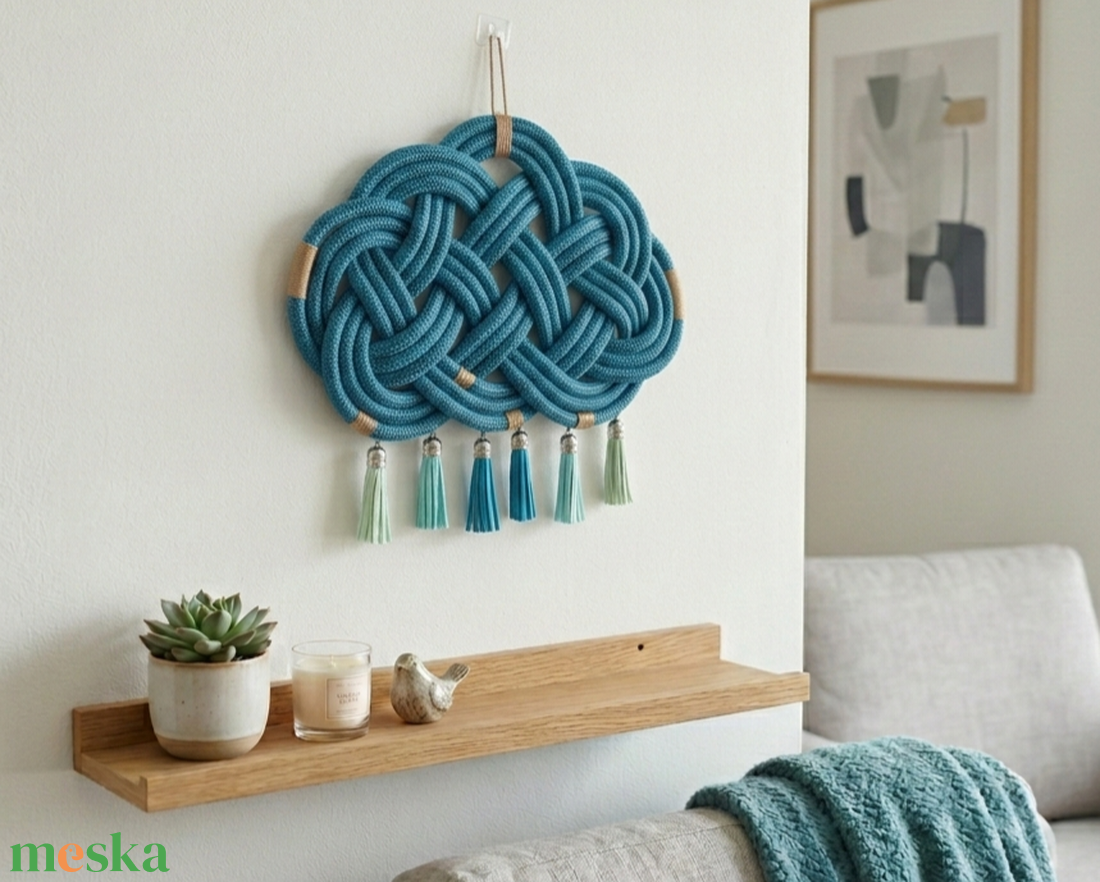 Csomózott kötél felhő falidísz - otthon & életmód - dekoráció - fali és függő dekoráció - falra akasztható dekor - Meska.hu