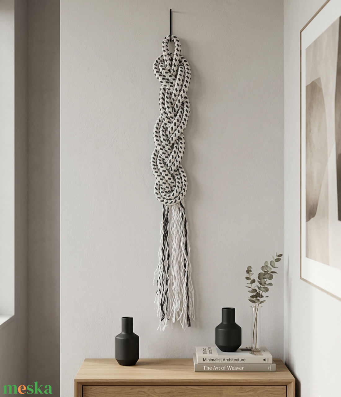 Modern fekete-fehér fonott kötél falidísz - otthon & életmód - dekoráció - fali és függő dekoráció - falra akasztható dekor - Meska.hu