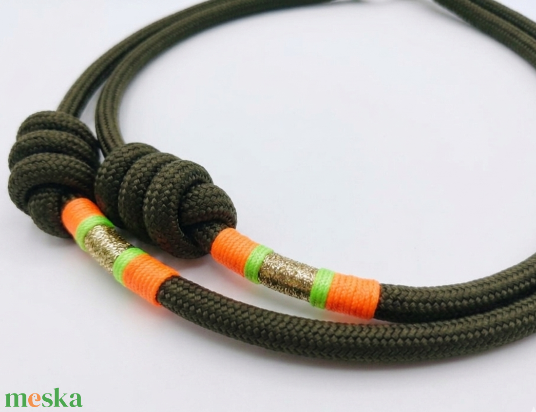 Vagány Csomózott Kötél Nyaklánc � Khaki, neon és arany részletekkel - ékszer - nyaklánc - statement nyaklánc - Meska.hu