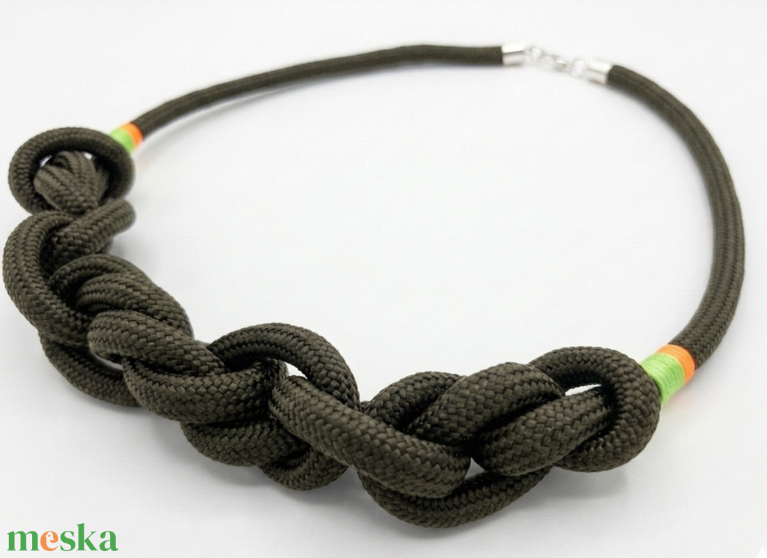 Kézműves fonott kötél nyaklánc � khaki és neon színekben - ékszer - nyaklánc - statement nyaklánc - Meska.hu