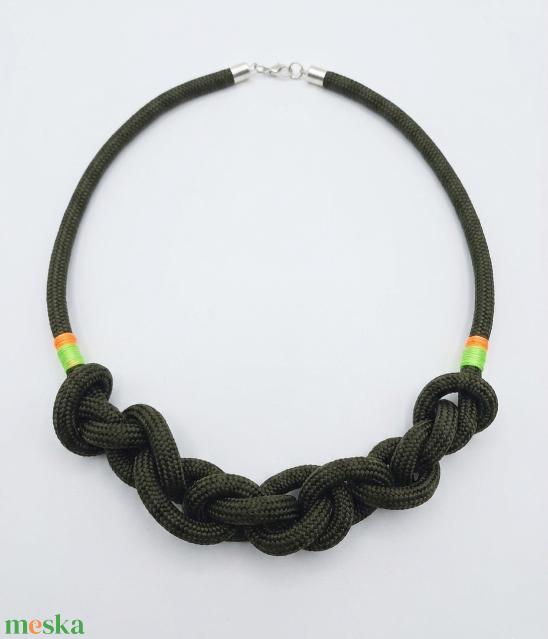 Kézműves fonott kötél nyaklánc � khaki és neon színekben - ékszer - nyaklánc - statement nyaklánc - Meska.hu