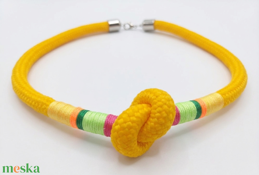 Kézműves statement sárga kötélnyaklánc � színes díszítéssel - ékszer - nyaklánc - statement nyaklánc - Meska.hu