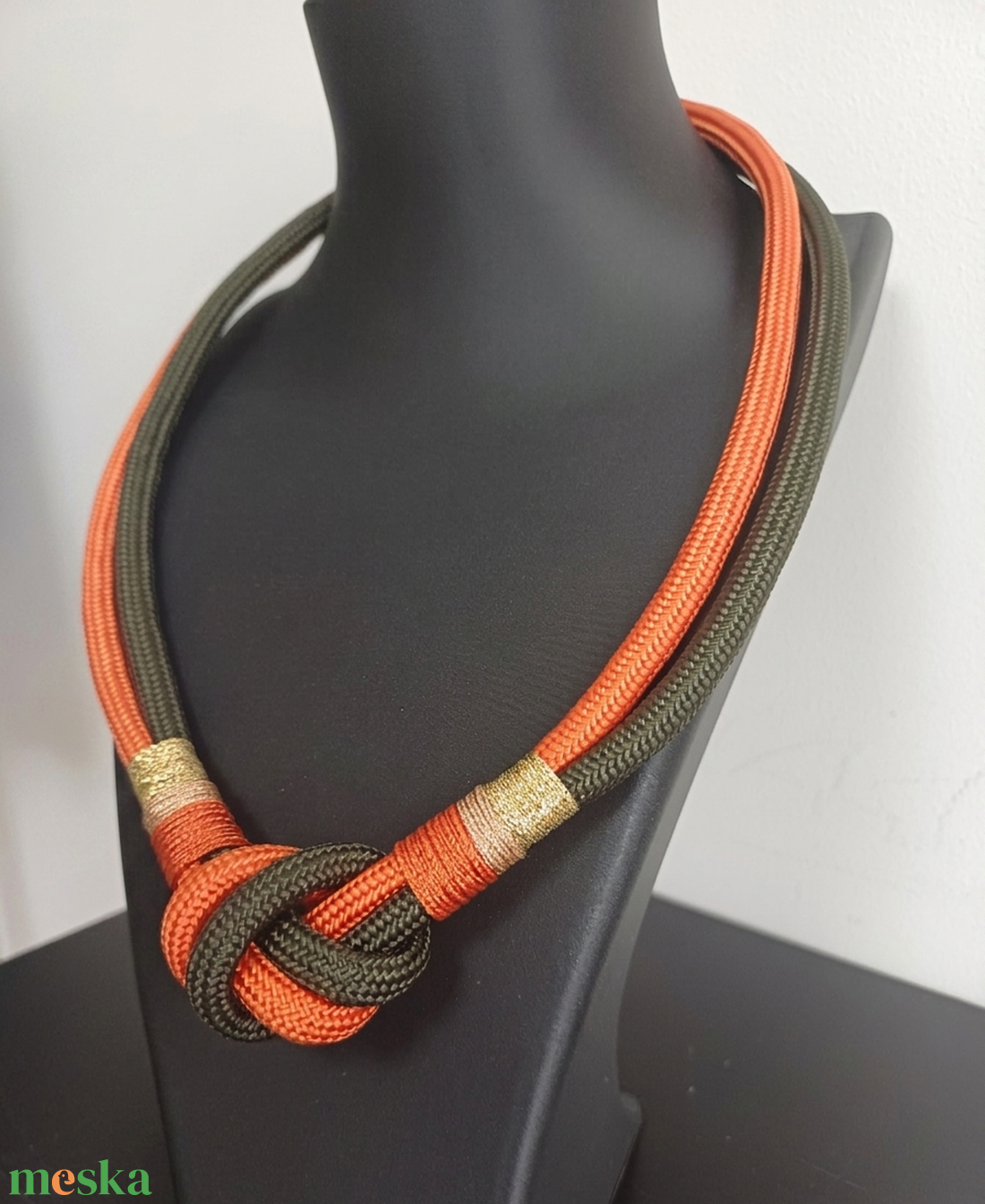 Kézműves kötél nyaklánc � narancssárga és khaki - ékszer - nyaklánc - statement nyaklánc - Meska.hu