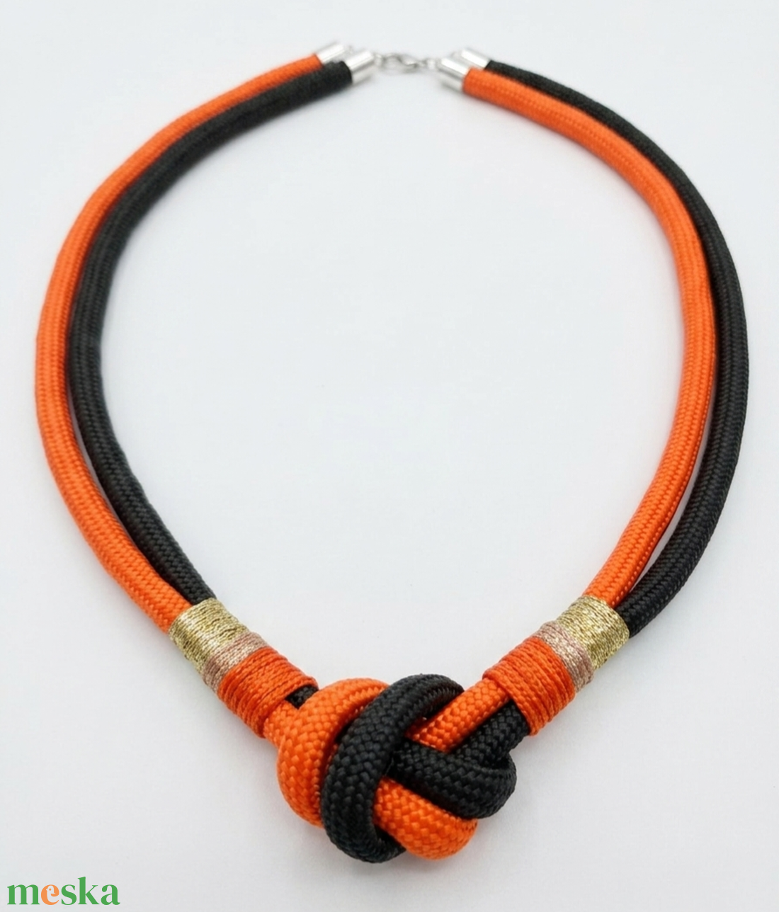 Kézműves kötél nyaklánc � narancssárga és khaki - ékszer - nyaklánc - statement nyaklánc - Meska.hu