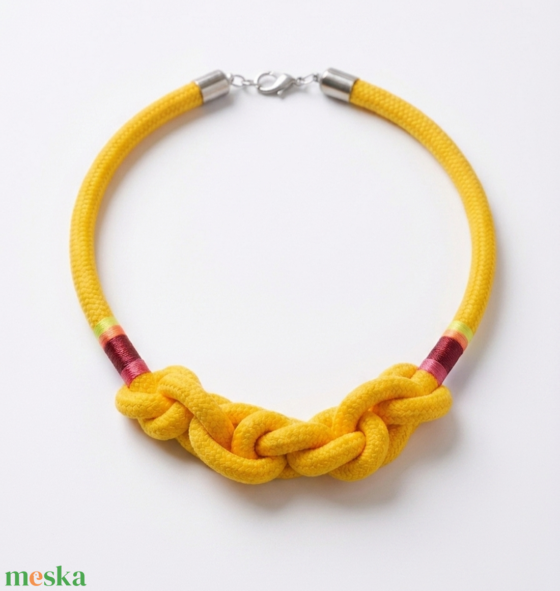 Kézműves fonott hajókötél nyaklánc � élénksárga, színes díszítéssel - ékszer - nyaklánc - statement nyaklánc - Meska.hu