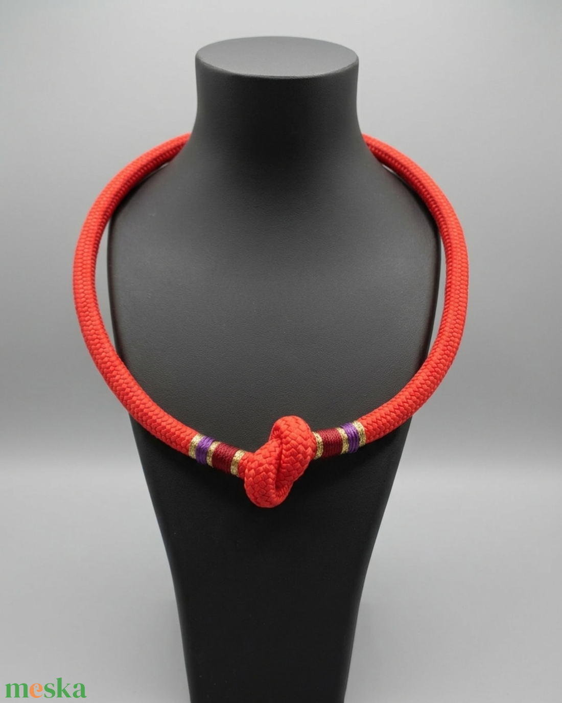 Egyedi Piros Hajókötél Statement Nyaklánc � Arany és Lila Részletekkel - ékszer - nyaklánc - statement nyaklánc - Meska.hu