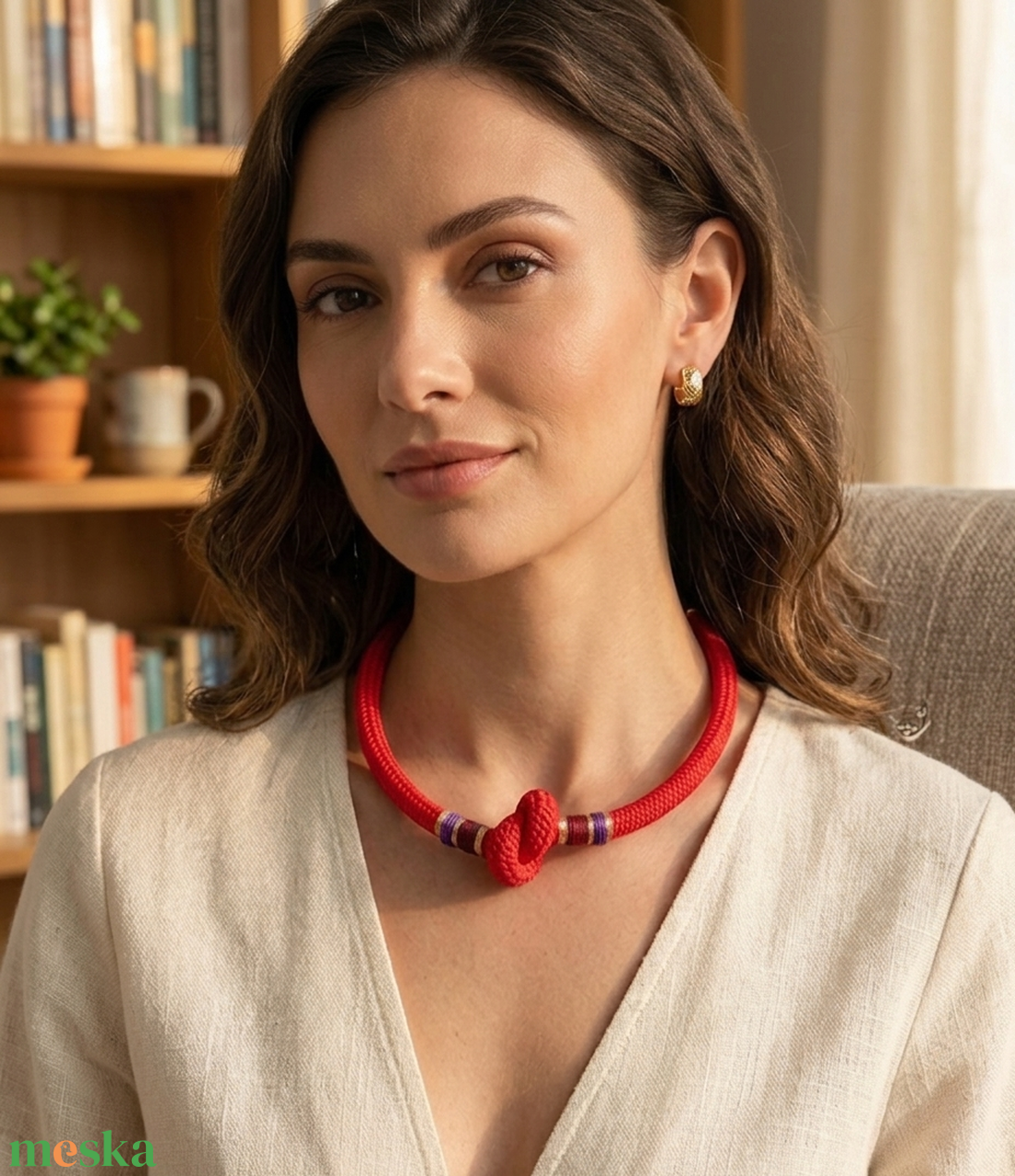 Egyedi Piros Hajókötél Statement Nyaklánc � Arany és Lila Részletekkel - ékszer - nyaklánc - statement nyaklánc - Meska.hu