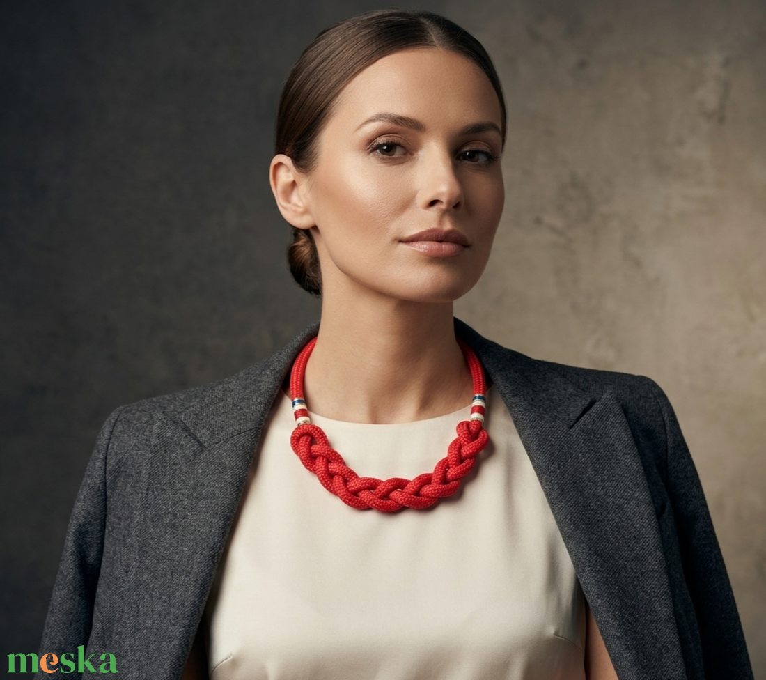 Tengerjáró nautical - Piros fonott hajókötél nyaklánc - ékszer - nyaklánc - statement nyaklánc - Meska.hu