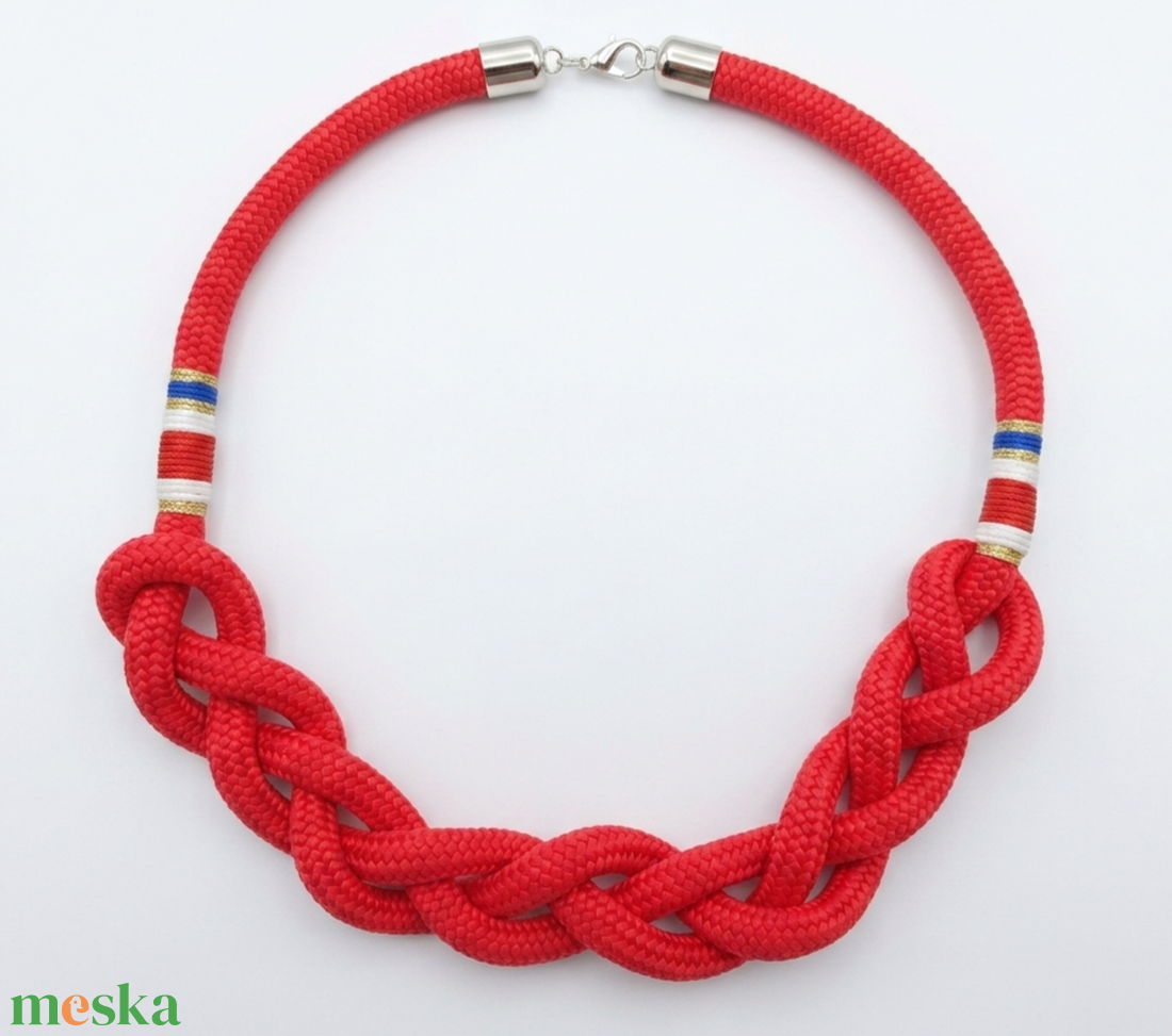 Tengerjáró nautical - Piros fonott hajókötél nyaklánc - ékszer - nyaklánc - statement nyaklánc - Meska.hu