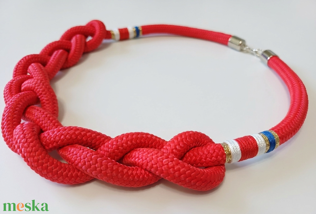 Tengerjáró nautical - Piros fonott hajókötél nyaklánc - ékszer - nyaklánc - statement nyaklánc - Meska.hu