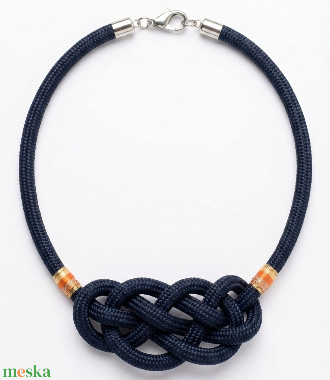 Sötétkék, elegáns csomózott hajókötél nyaklánc - ékszer - nyaklánc - statement nyaklánc - Meska.hu