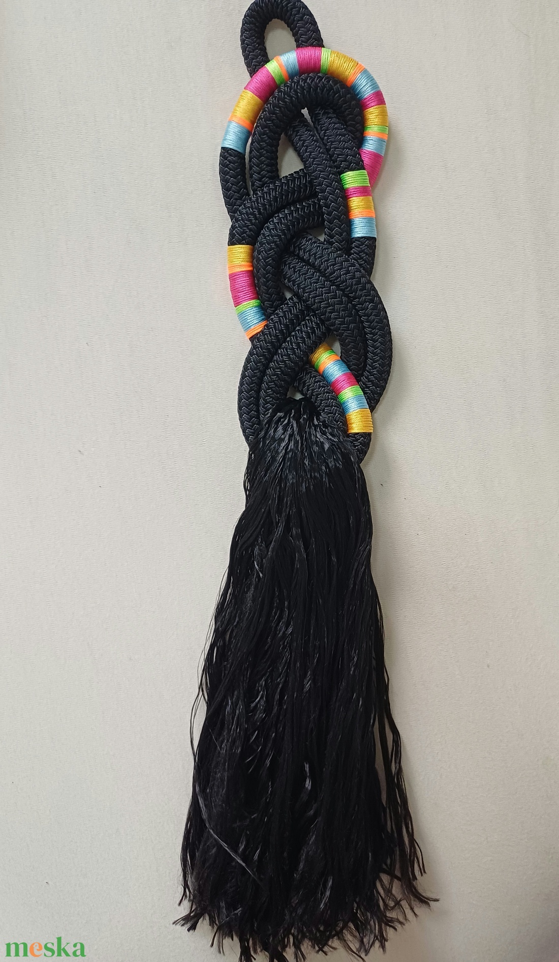 Modern, Bohém Falidísz Fekete Hajókötélből � Vibráló Színekkel  - otthon & életmód - dekoráció - fali és függő dekoráció - falra akasztható dekor - Meska.hu