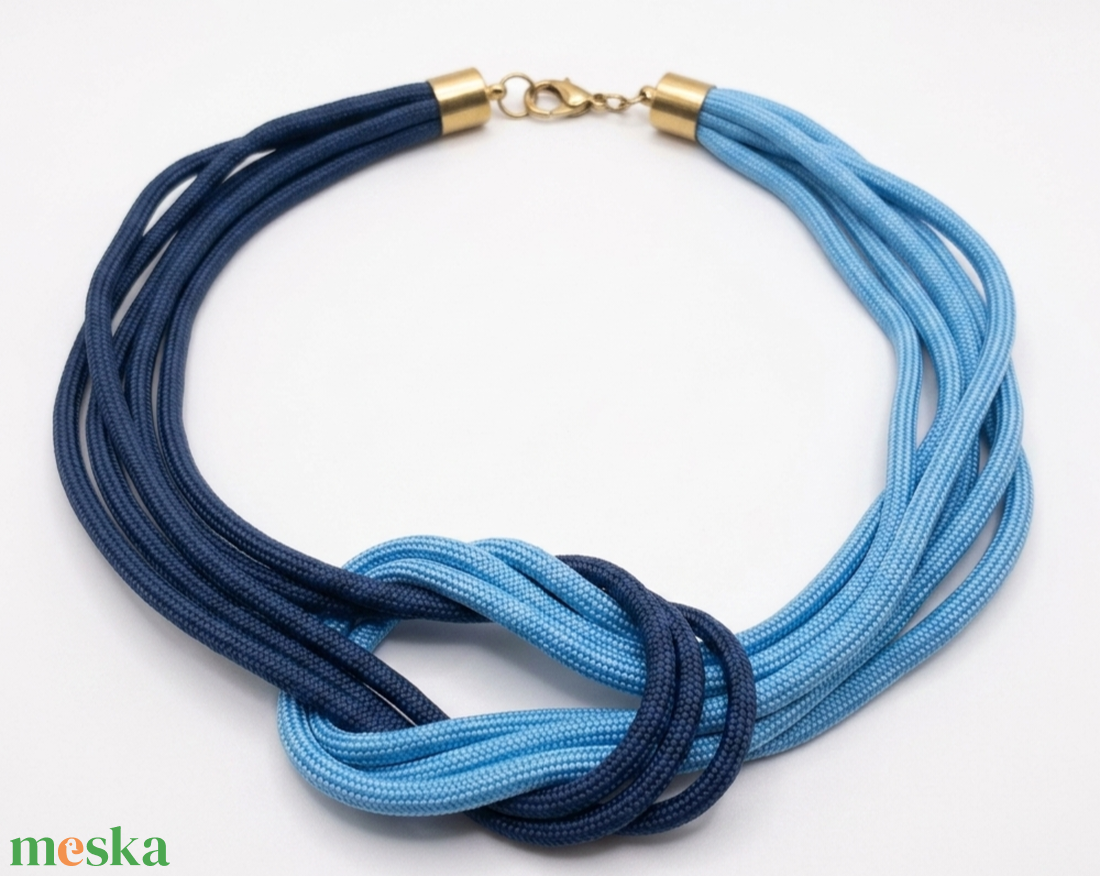 Többszálas csomózott paracord nyaklánc - sötétkék, világoskék - ékszer - nyaklánc - statement nyaklánc - Meska.hu