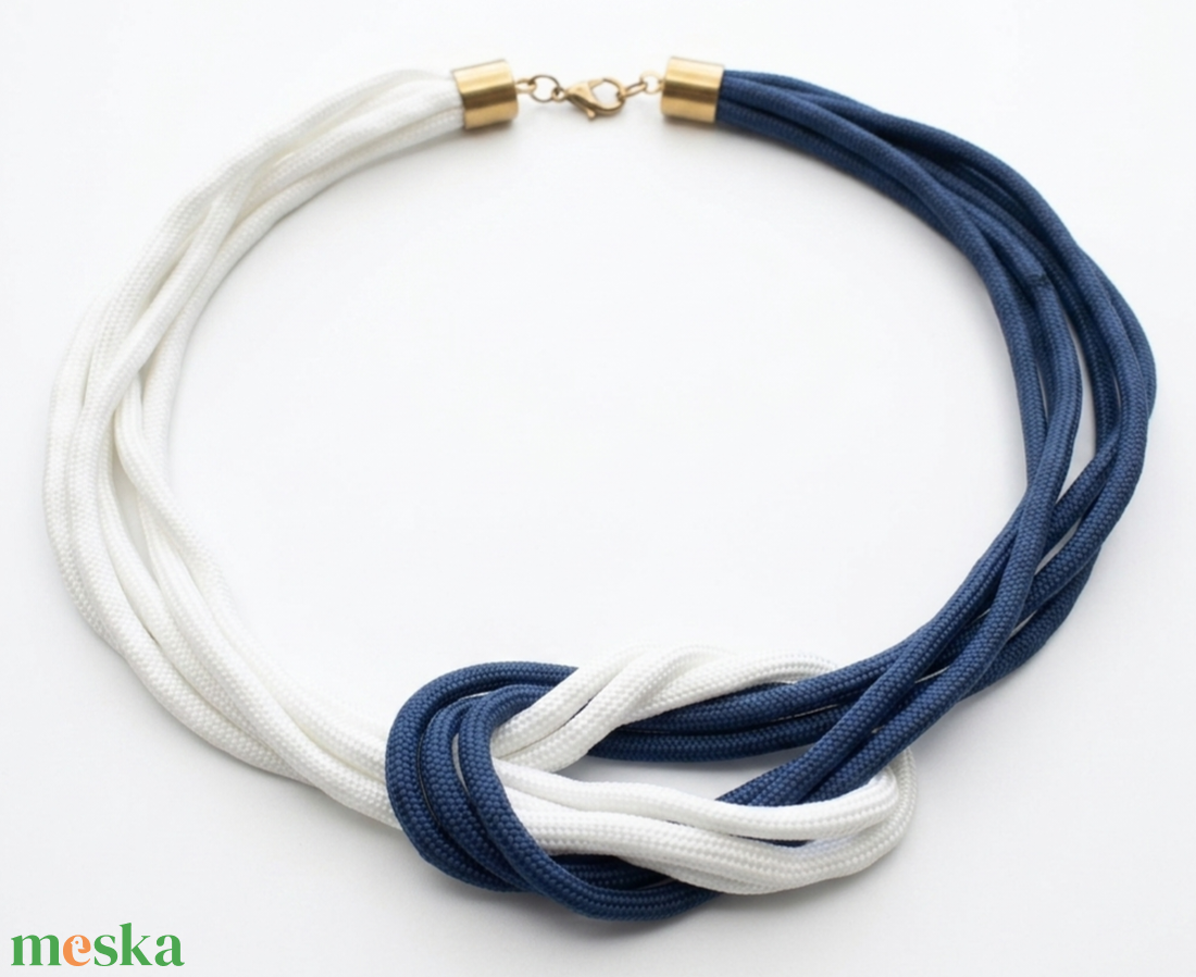 Többszálas csomózott paracord nyaklánc - sötétkék, fehér - ékszer - nyaklánc - statement nyaklánc - Meska.hu