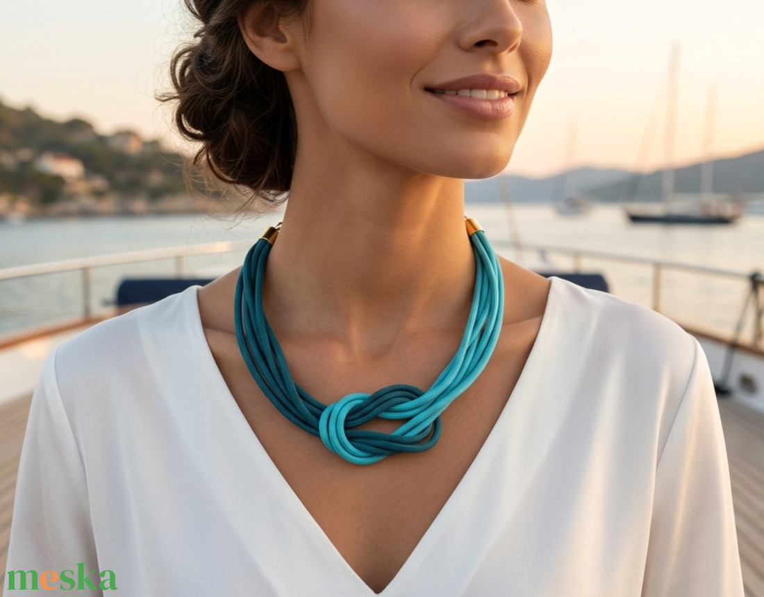Többszálas csomózott paracord nyaklánc - teal, türkiz - ékszer - nyaklánc - statement nyaklánc - Meska.hu