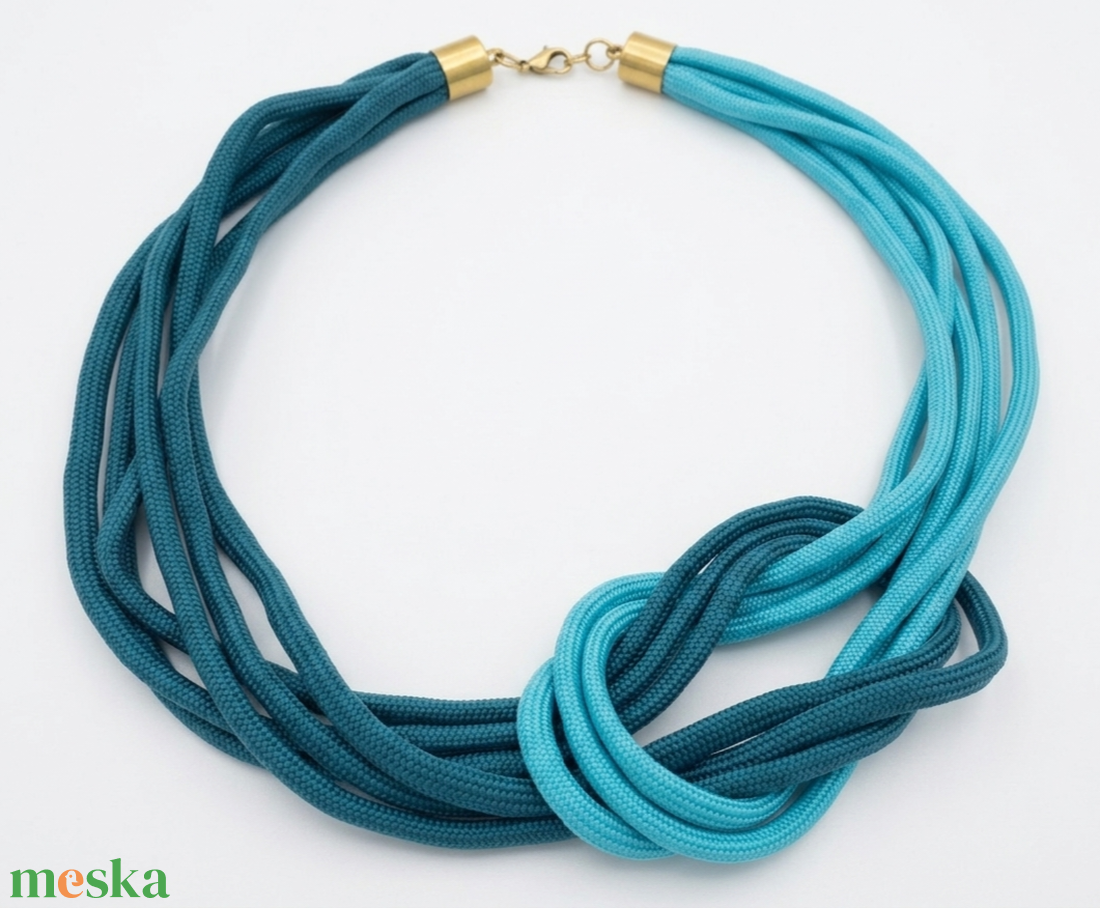 Többszálas csomózott paracord nyaklánc - teal, türkiz - ékszer - nyaklánc - statement nyaklánc - Meska.hu