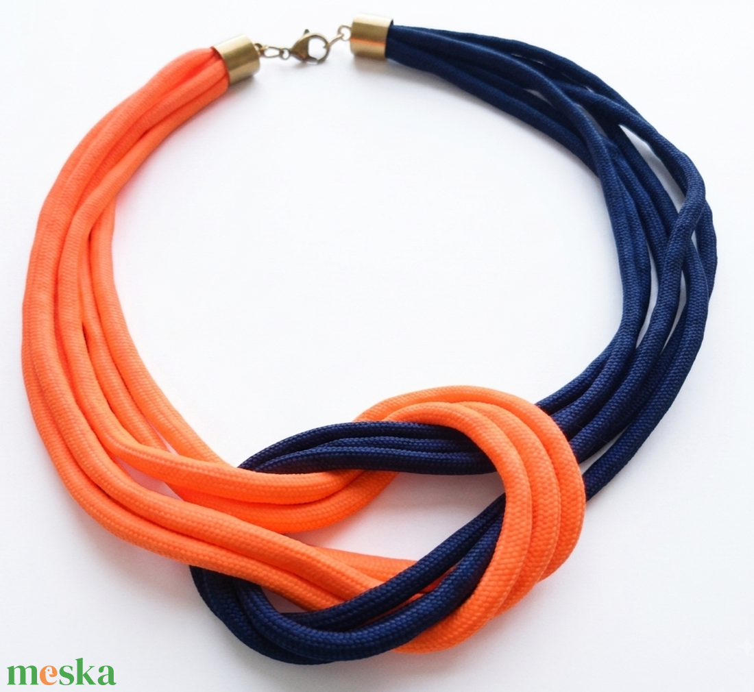 Többszálas csomózott paracord nyaklánc - sötétkék, neon narancs - ékszer - nyaklánc - statement nyaklánc - Meska.hu