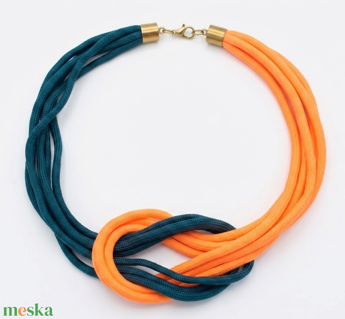 Többszálas csomózott paracord nyaklánc - neon narancs, teal(tengerzöld) - ékszer - nyaklánc - statement nyaklánc - Meska.hu