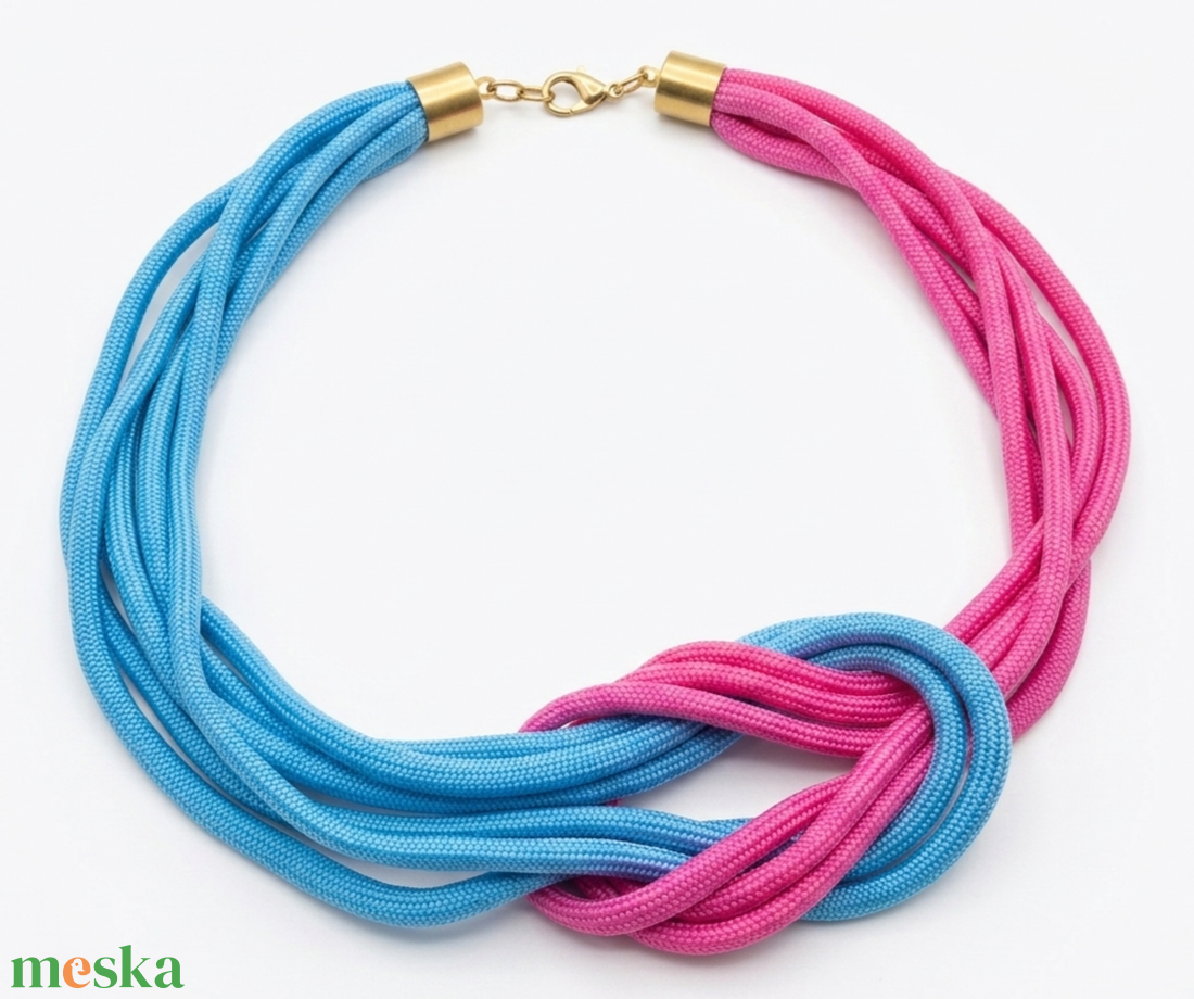 Többszálas csomózott paracord nyaklánc - pink, babakék - ékszer - nyaklánc - statement nyaklánc - Meska.hu