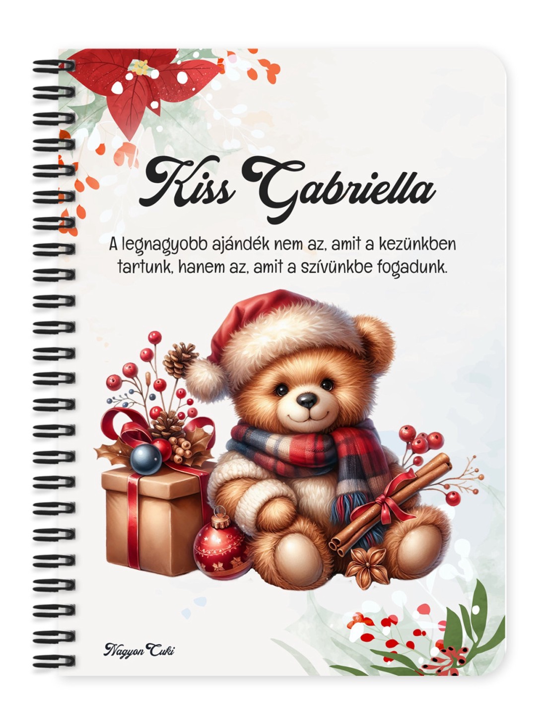 Személyre szabható - Karácsonyi Teddy maci (fahéj) mintás A6-os füzet - otthon & életmód - papír, írószer - jegyzetfüzet & napló - Meska.hu