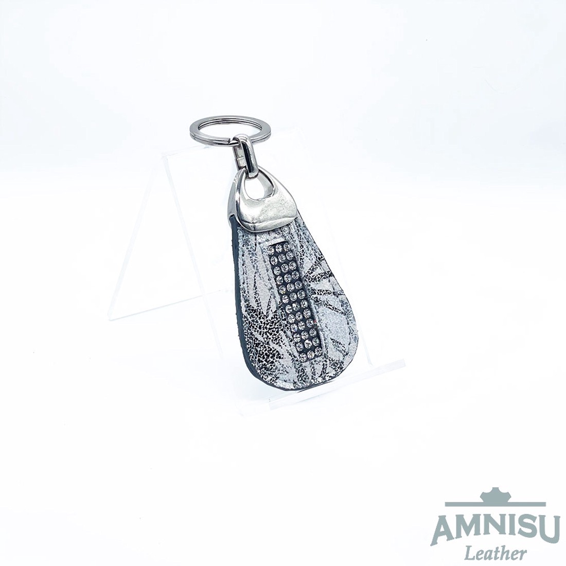Fehér - fekete mozaik mintás csepp alakú swarovski köves bőr kulcstartó H3018 - táska & tok - kulcstartó & táskadísz - kulcstartó - Meska.hu