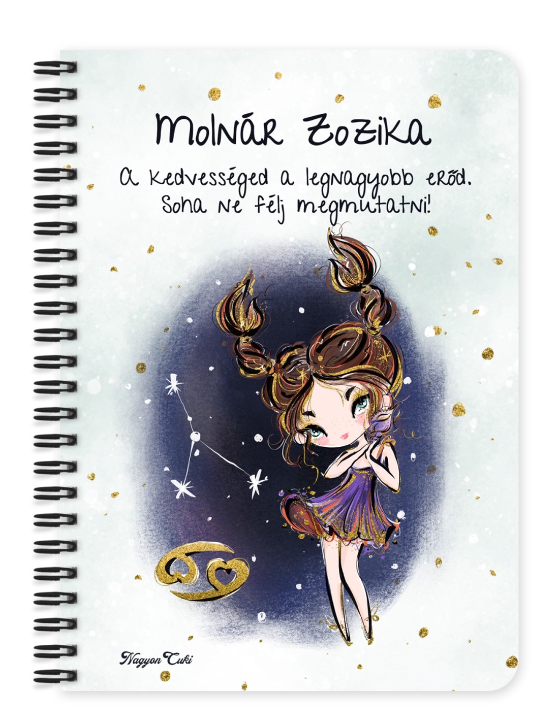 Személyre szabható - Barna hajú Csini Rák lány mintás A5-ös füzet - otthon & életmód - papír, írószer - jegyzetfüzet & napló - Meska.hu