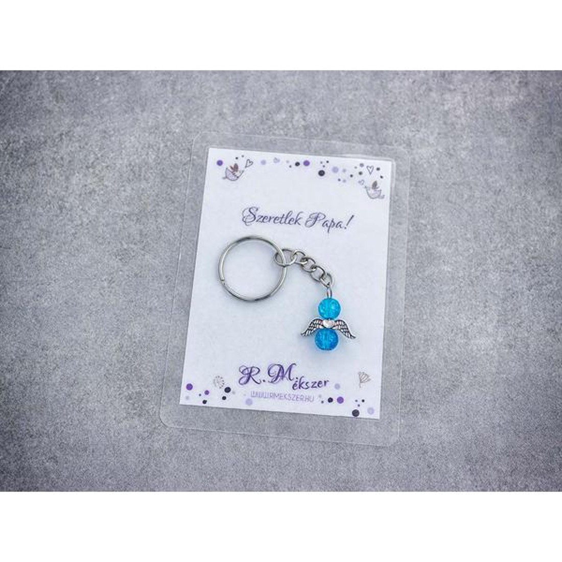Szeretlek Papa kék angyal medálos kulcstartó - táska & tok - kulcstartó & táskadísz - kulcstartó - Meska.hu
