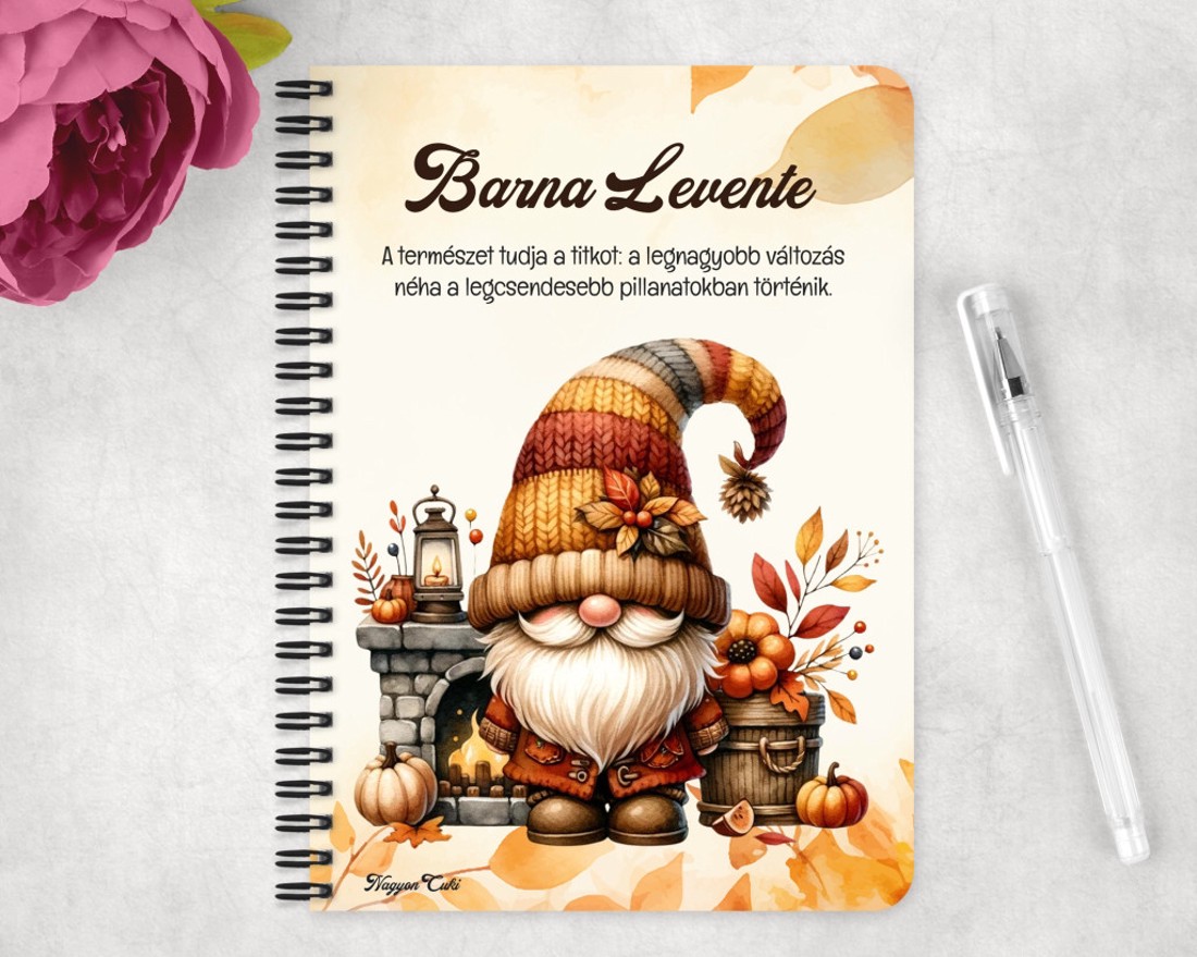 Személyre szabható - Kandallós őszi manó mintás A5-ös füzet - otthon & életmód - papír, írószer - jegyzetfüzet & napló - Meska.hu