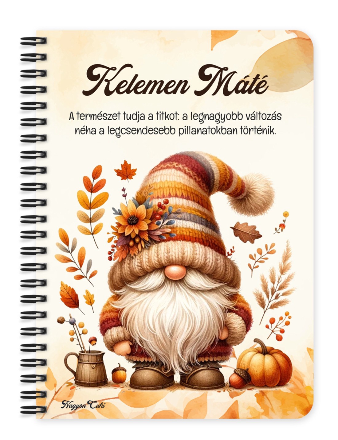 Személyre szabható - Aranyos őszi manó mintás A5-ös füzet - otthon & életmód - papír, írószer - jegyzetfüzet & napló - Meska.hu