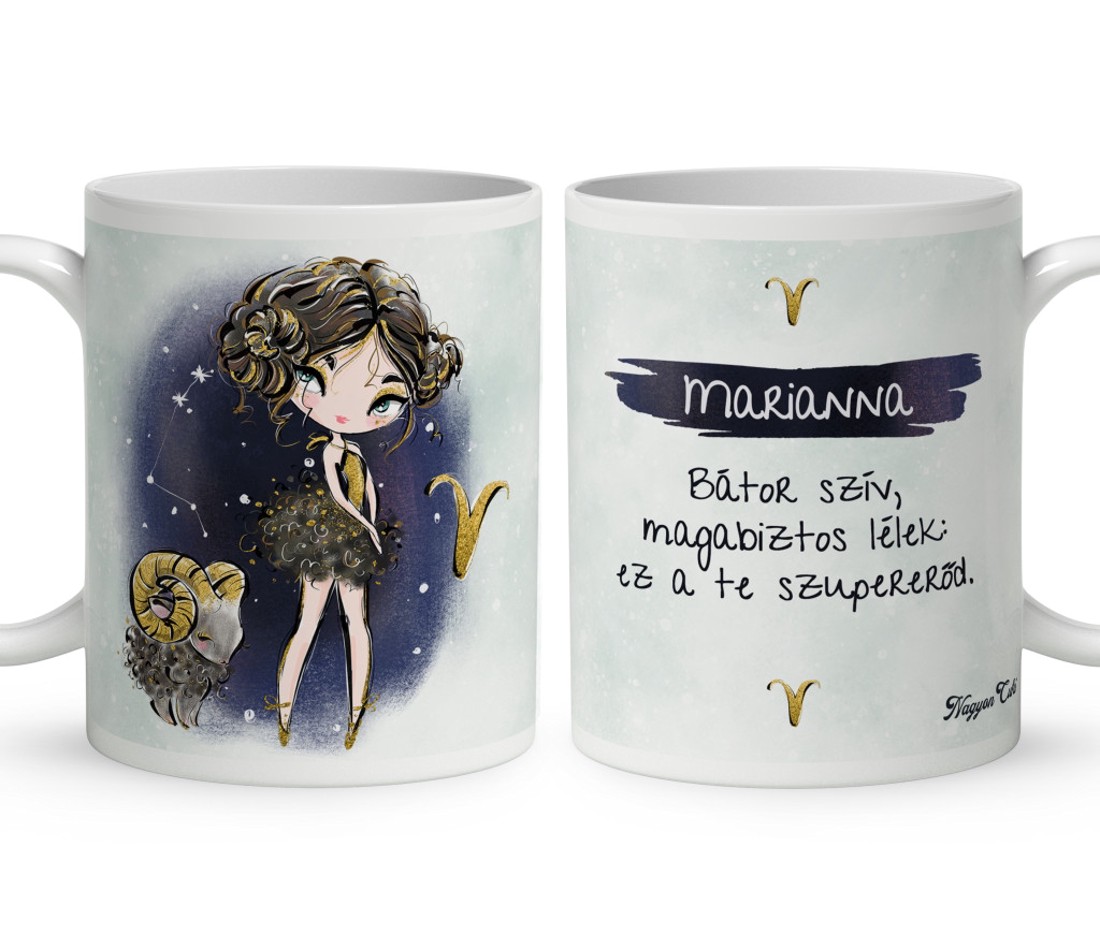 Személyre szabható - Barna hajú Csini Kos lány mintás bögre - otthon & életmód - konyhafelszerelés, tálalás - tálalás - bögre & csésze - Meska.hu