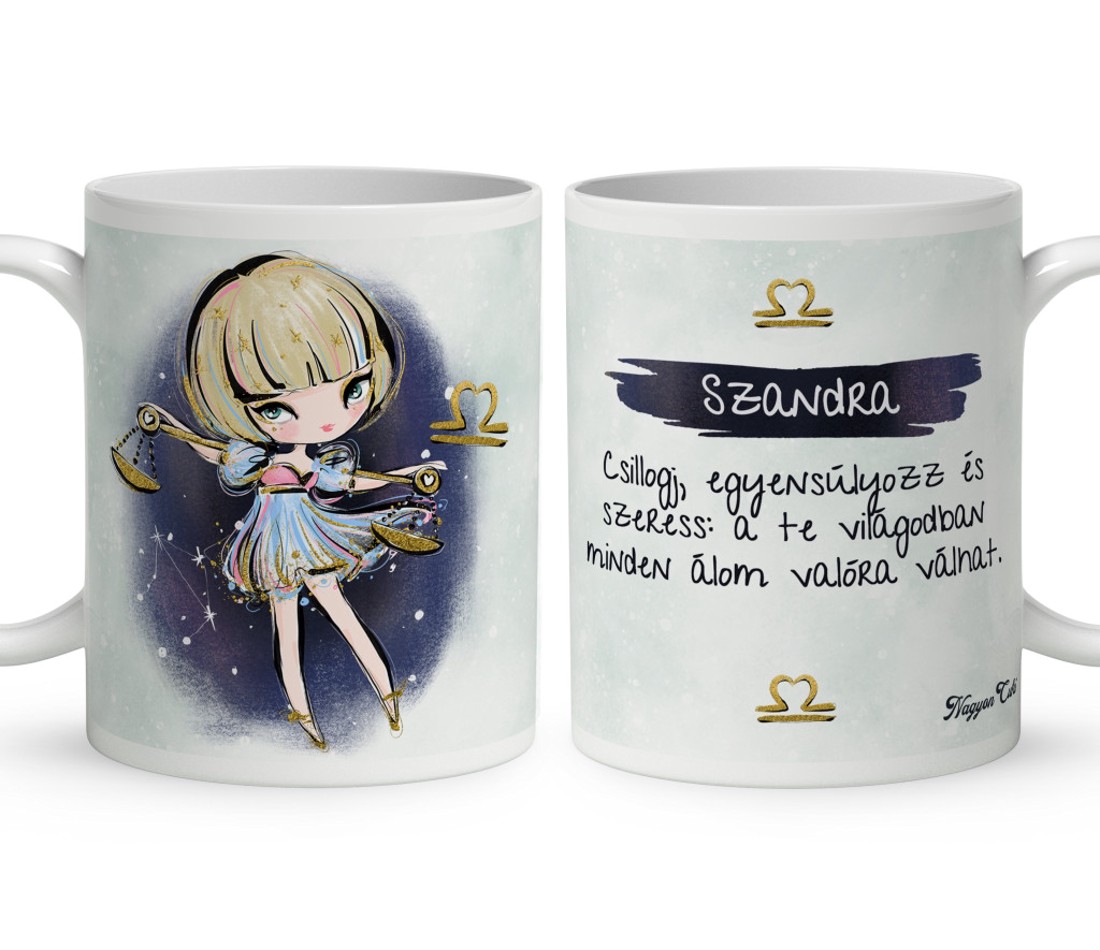 Személyre szabható - Szőke hajú Csini Mérleg lány mintás bögre - otthon & életmód - konyhafelszerelés, tálalás - tálalás - bögre & csésze - Meska.hu