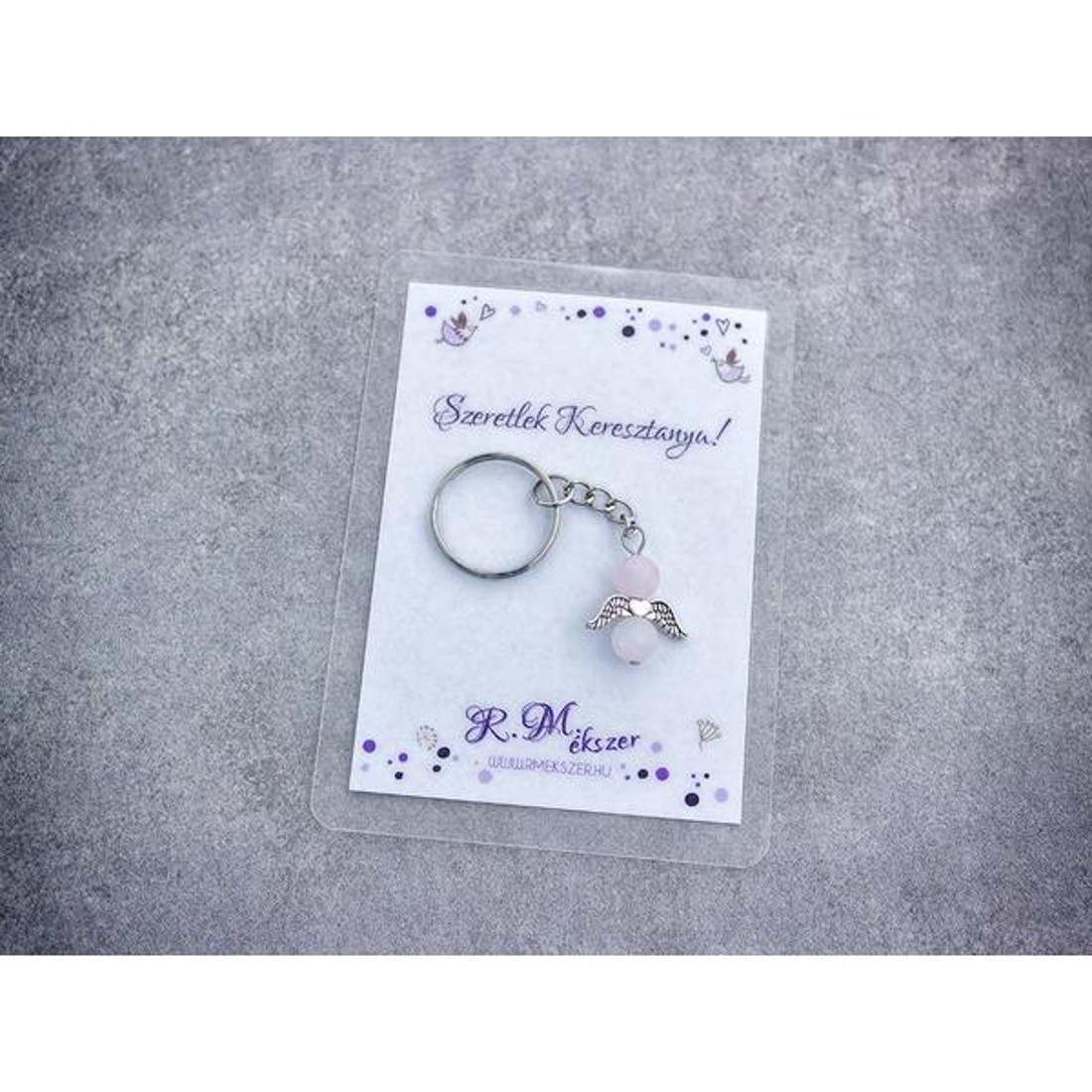 Szeretlek Keresztanya kulcstartó rózsakvarccal - táska & tok - kulcstartó & táskadísz - kulcstartó - Meska.hu