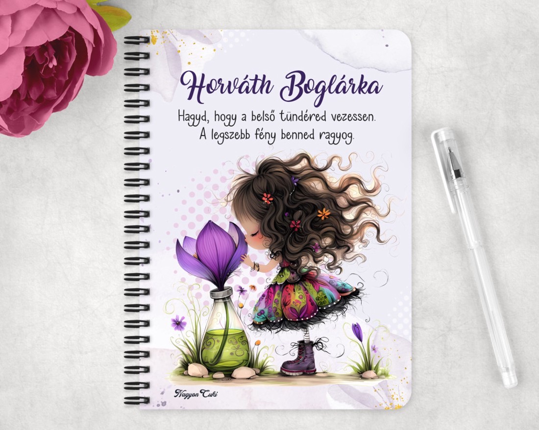 Személyre szabható - Kedves krókusz virágos tündér mintás A5-ös füzet - otthon & életmód - papír, írószer - jegyzetfüzet & napló - Meska.hu