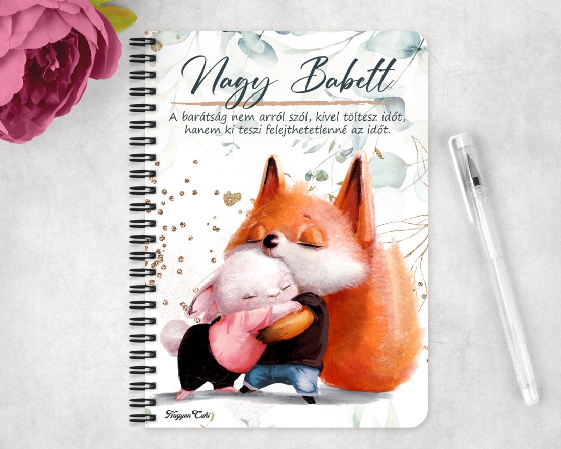 Személyre szabható - Nyuszi és Róka mintás A6-os füzet - otthon & életmód - papír, írószer - jegyzetfüzet & napló - Meska.hu