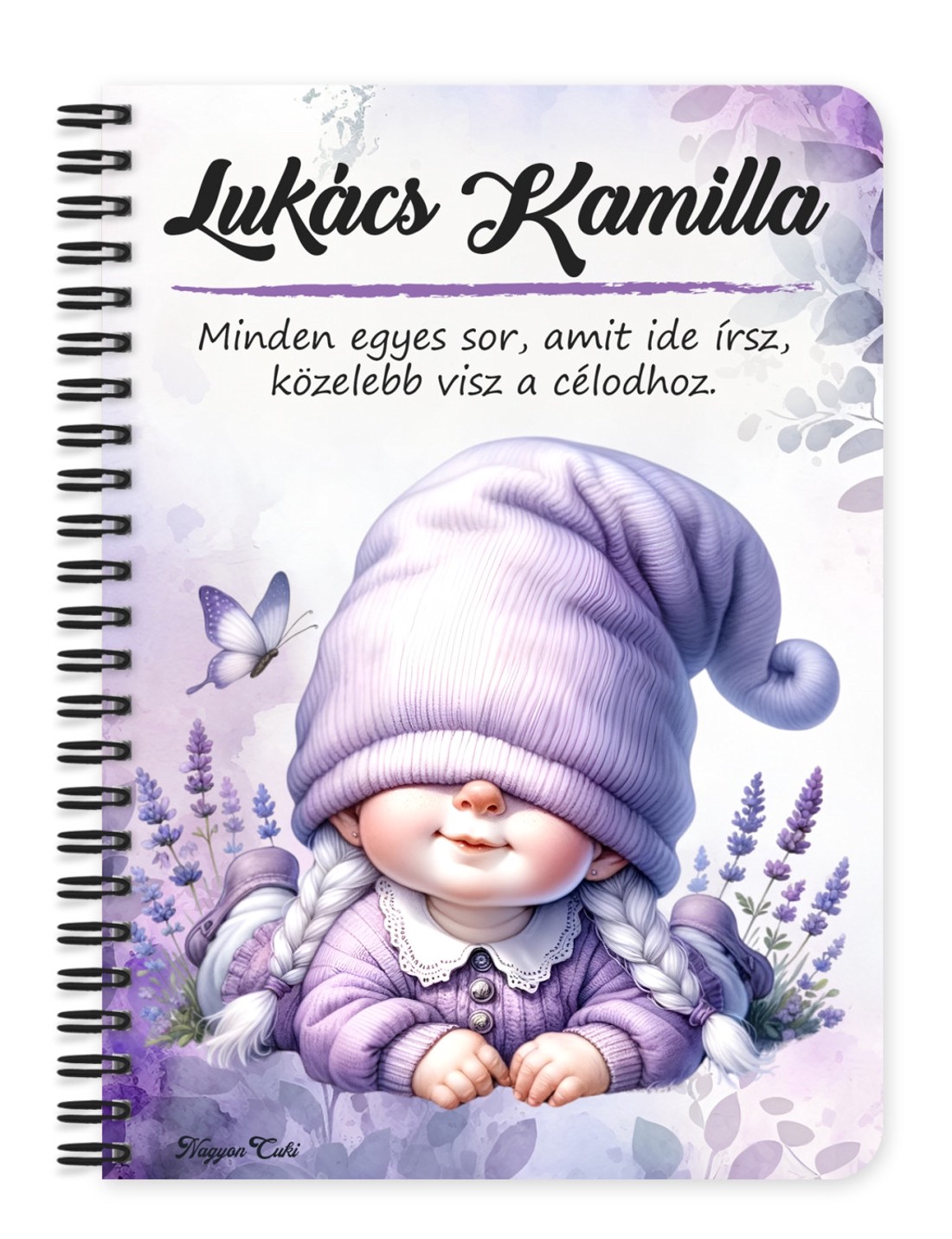 Személyre szabható - Cuki fekvő levendulás manólány mintás A6-os füzet - otthon & életmód - papír, írószer - jegyzetfüzet & napló - Meska.hu
