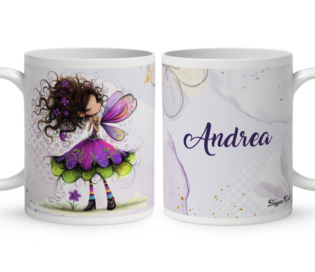 Névvel kérhető - Kedves ibolya virágos tündér mintás bögre - otthon & életmód - konyhafelszerelés, tálalás - tálalás - bögre & csésze - Meska.hu