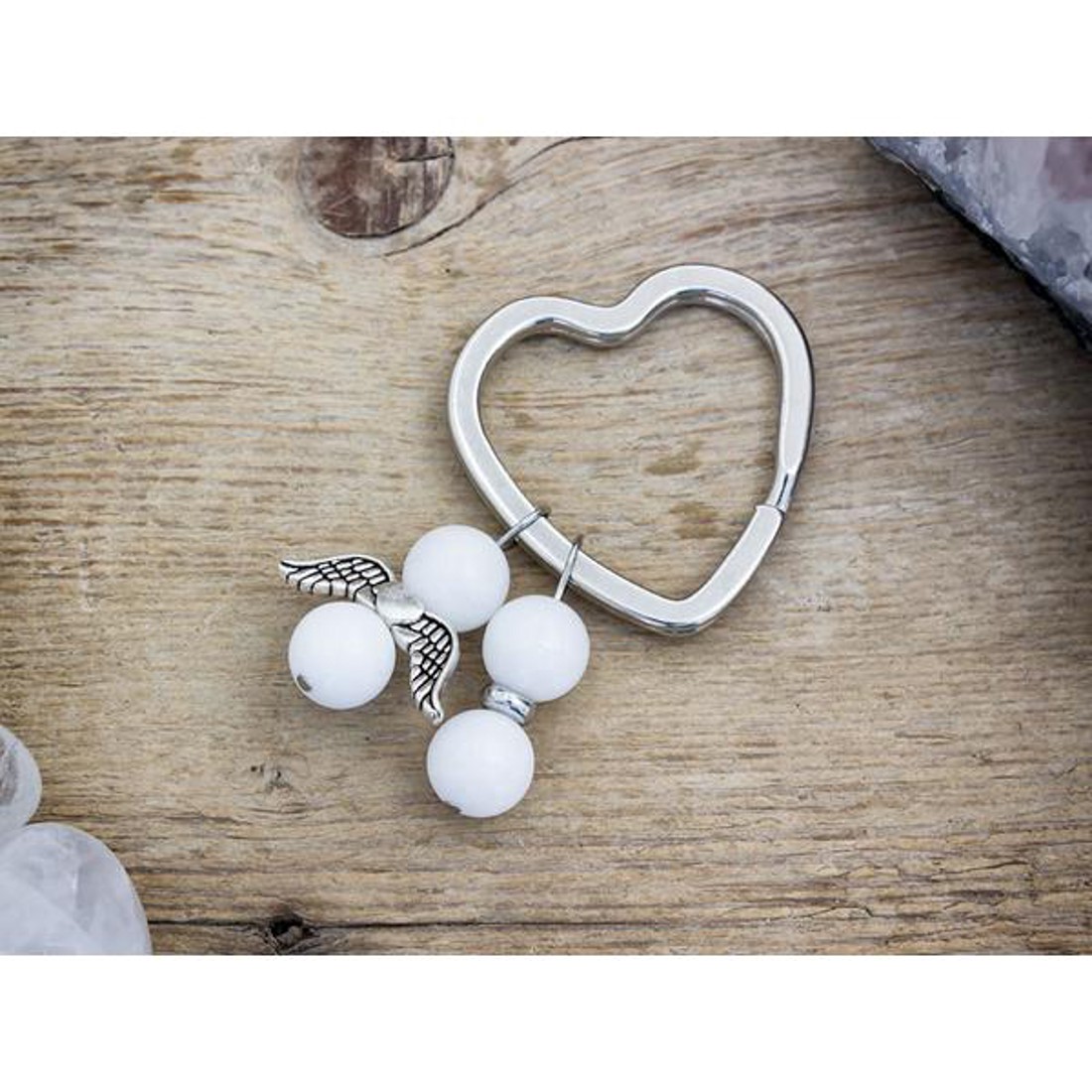 Őszinte szeretet angyal kulcstartó tejkvarccal - táska & tok - kulcstartó & táskadísz - kulcstartó - Meska.hu