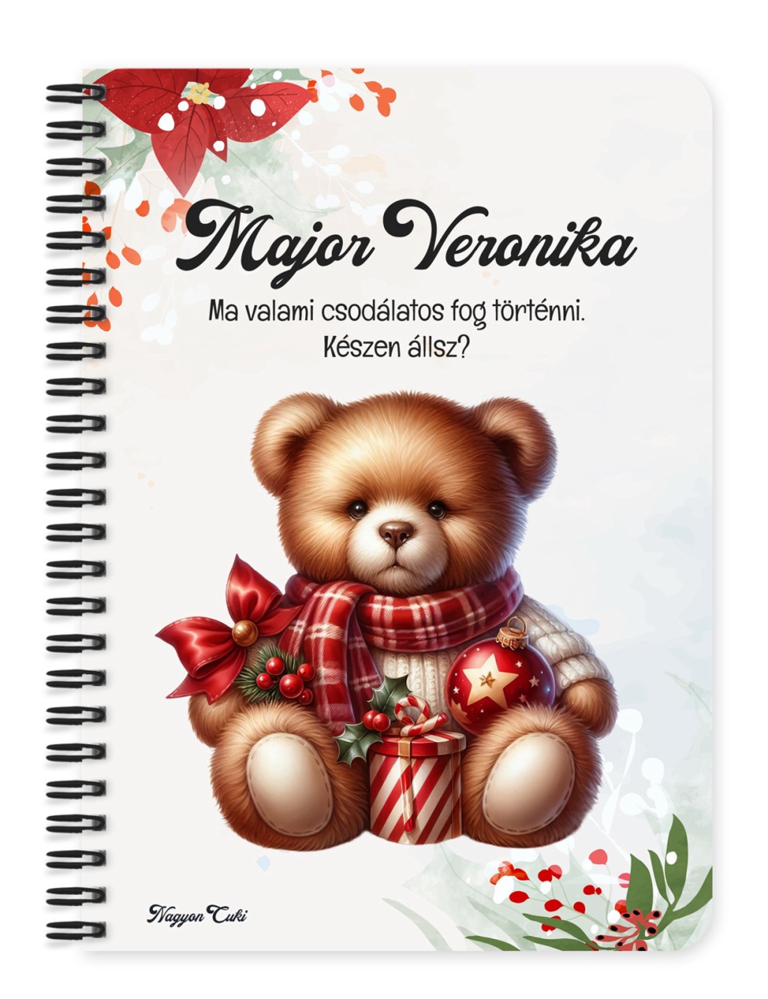 Személyre szabható - Karácsonyi Teddy maci (sál) mintás A5-ös füzet - otthon & életmód - papír, írószer - jegyzetfüzet & napló - Meska.hu